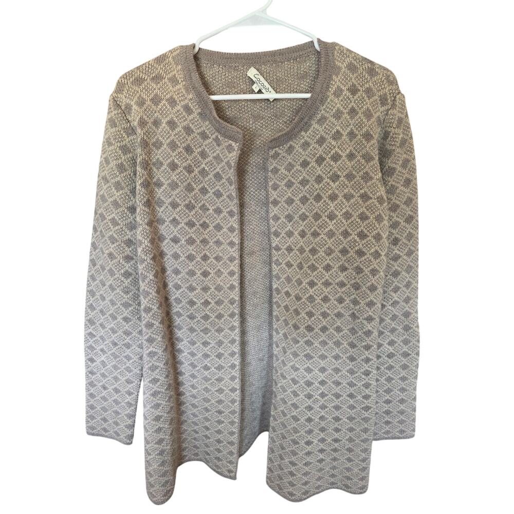 Cocogio Cardigan Sweater L Womens Long‎ Sleeve Wool Blend Brown Tan Warm Winter